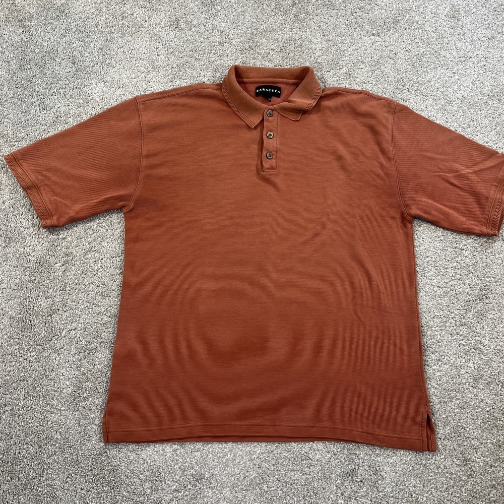 Baracuta XL Polo Shirt Rust Orange Silk Cotton Blend Short Sleeve Ribbed‎
